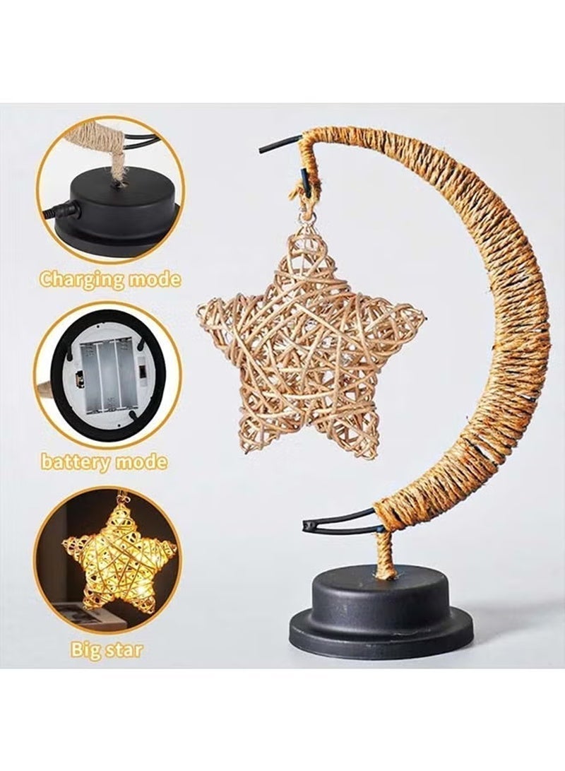 Topyich Enchanted Lunar Ramadan Lamp, Woven Moon Star Table Lamp, Warm Glow Ramadan Decoration for Home Bedroom & Desktop - Image 3